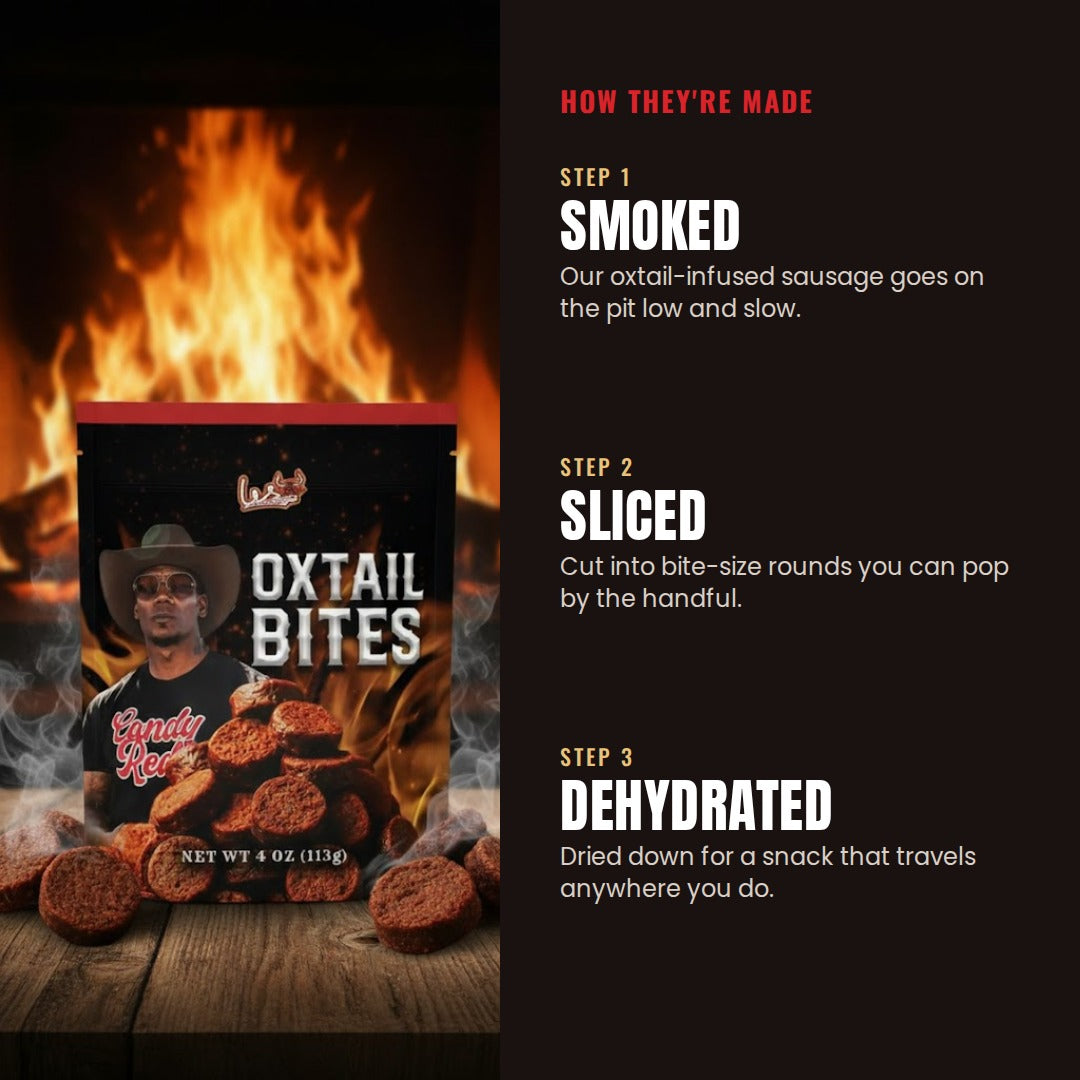 How Oxtail Bites are made: smoked, sliced, dehydrated