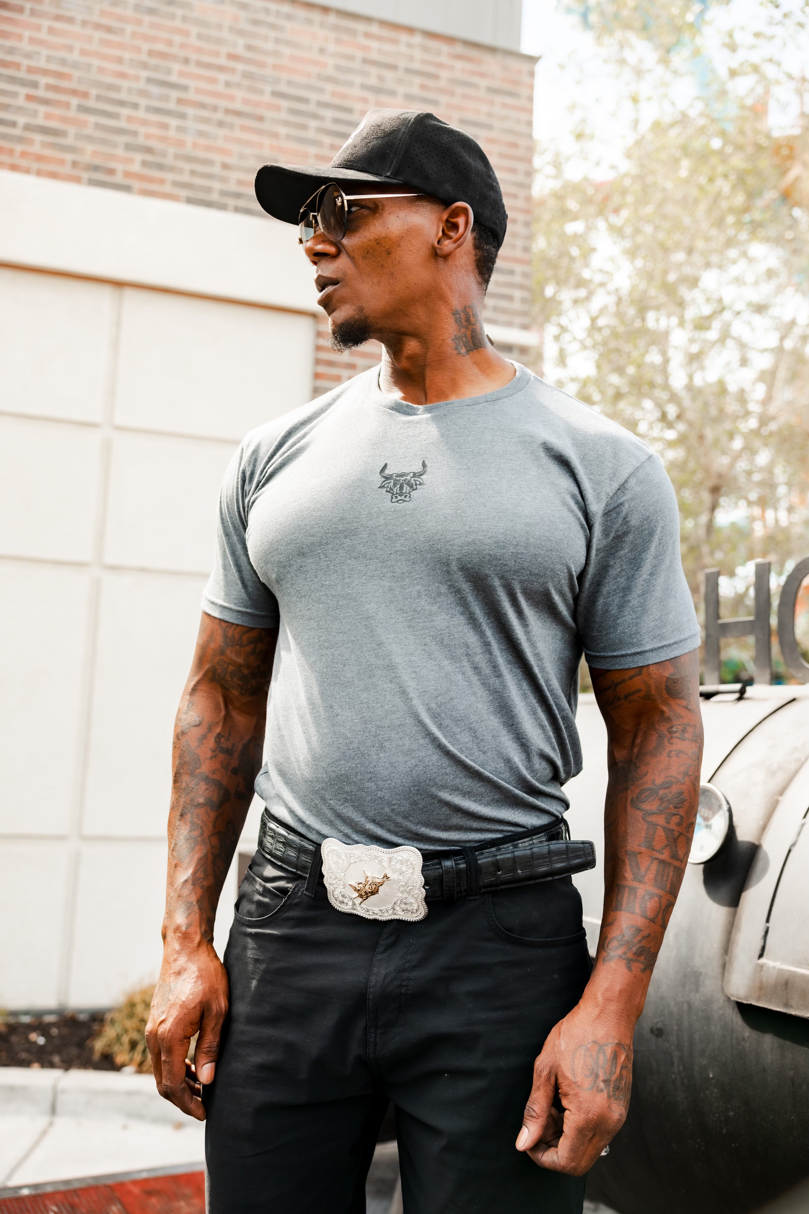 Black Suede Bull Hat