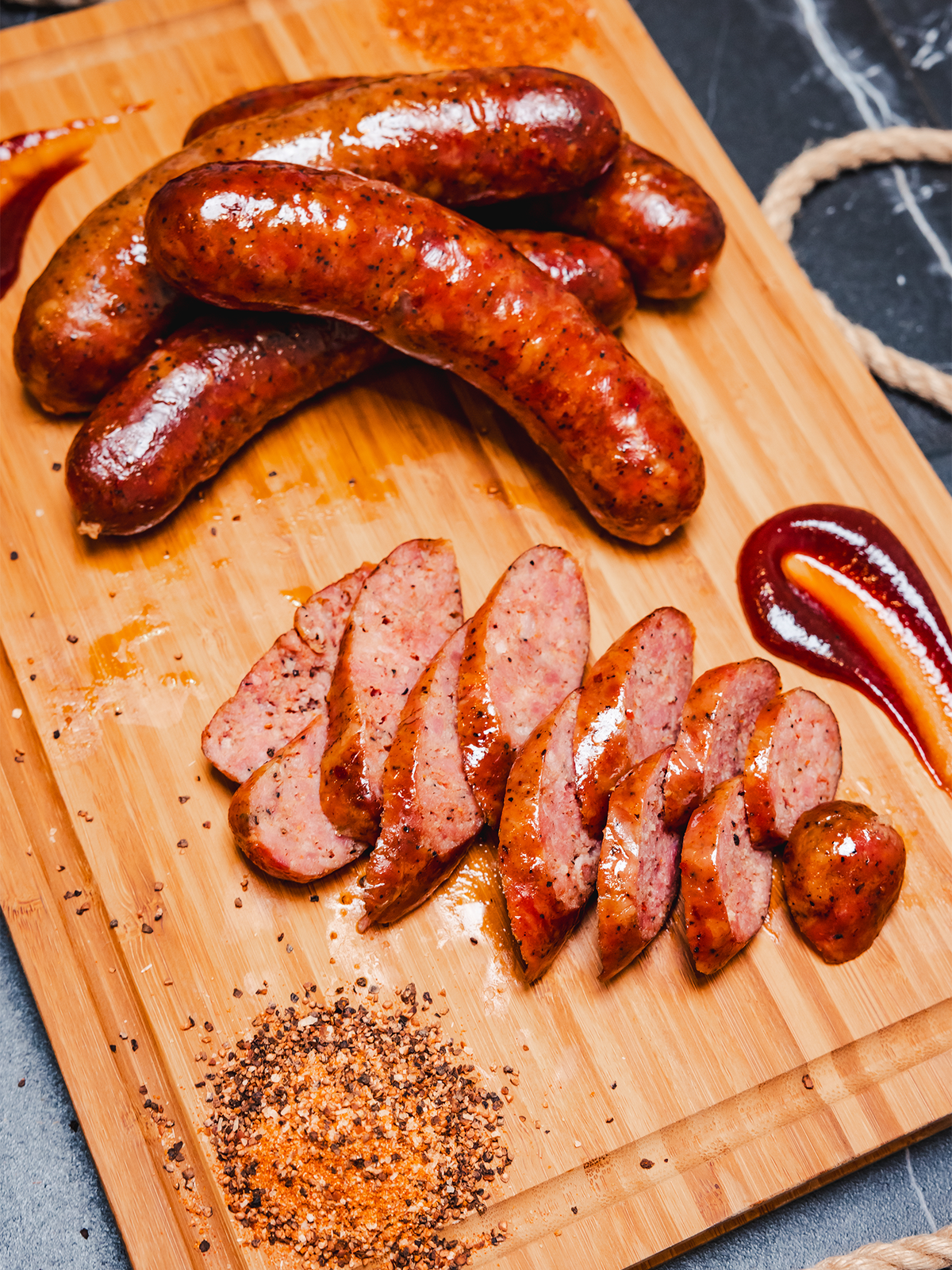 Oxtail Infused Beef Sausage served