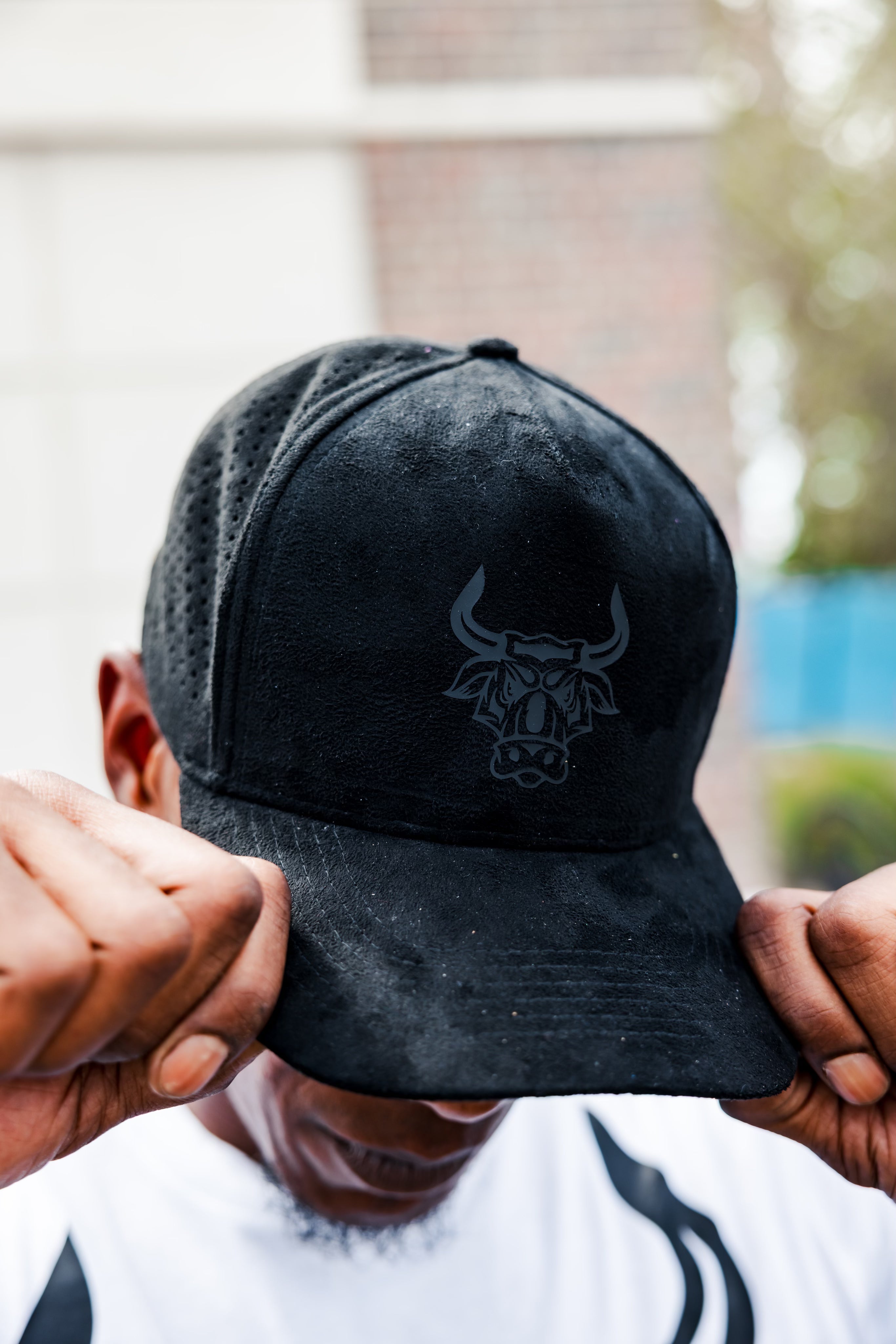 Black Suede Bull Hat